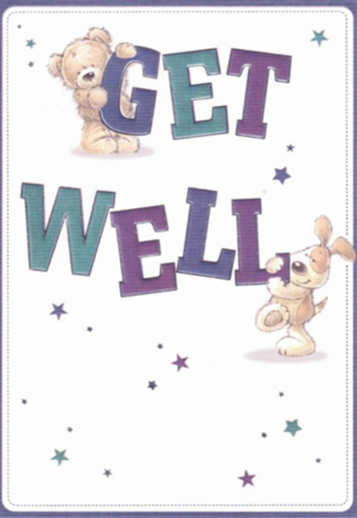 This charming get well card becomes a true celebration of encouragement thanks to its inviting illustrations-a gentle bear and a spirited puppy, their features rendered with cheerful warmth and nuance. Playful stars drift in blues and violets, as if dispersing messages of hope through the air of Worcester Park. The striking, oversized letters forming 'Get Well' appear shaded in jewel-like purples and tranquil aquas, grounding the card with visual confidence and positivity. There's a near-tactile depth to the textures: the bear's soft fur and the puppy's floppy, velvety ears invite the same kind of comfort as a bouquet carefully arranged in a seasoned florist's hands. This card evokes the feeling of sending a hand-selected bouquet, perhaps for a neighbour near Green Lane, combining artistry and sentiment to create a gift brimming with hope. The whole scene is bright and uplifting, a gentle way to encourage recovery at any age, crafted with the same care that Worcester Park Florist brings to each floral delivery.