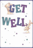 Playful optimism radiates from this get well card, where a teddy bear and an enthusiastic puppy spring joyfully among the bold, colourful letters of 'Get Well'. Shades of indigo and teal grace the flushed typography, while a soft off-white background brings immediate warmth-much like the welcoming feeling of entering a Worcester Park flower shop. Star accents in lively tones of blue and purple twinkle around the central figures, adding whimsy and a touch of hope. The characters themselves are depicted with lifelike softness, the bear's plush coat and the dog's floppy ears almost tangible in texture. This card transcends words, serving as an emotional balm-perfect for showing comfort and kindness, whether hand-delivered to a friend recovering near North Cheam or tucked alongside a vibrant bouquet. With every brushstroke and heartfelt expression, it captures the spirit of comfort that defines Worcester Park's caring community.